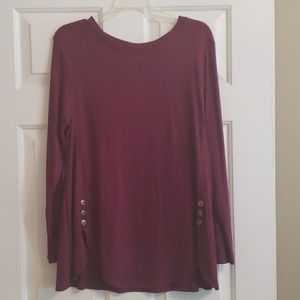 Wine long sleeved shirt with button detail